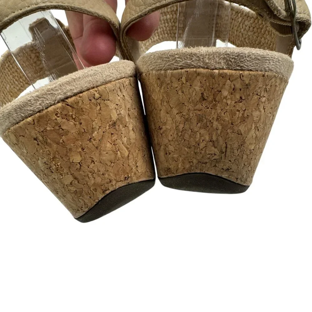 Vionic Kaytie Natural Raffia/Woven Cork Wedge Comfort Sandals Women's Size 7